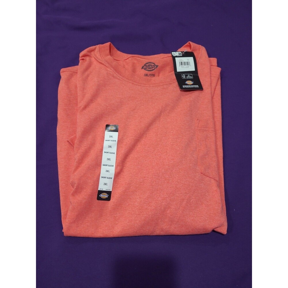 Dickies 3XL 100%Polyester Salmon Short Sleeve Shirt Crew Neck Logo Chest Pocket